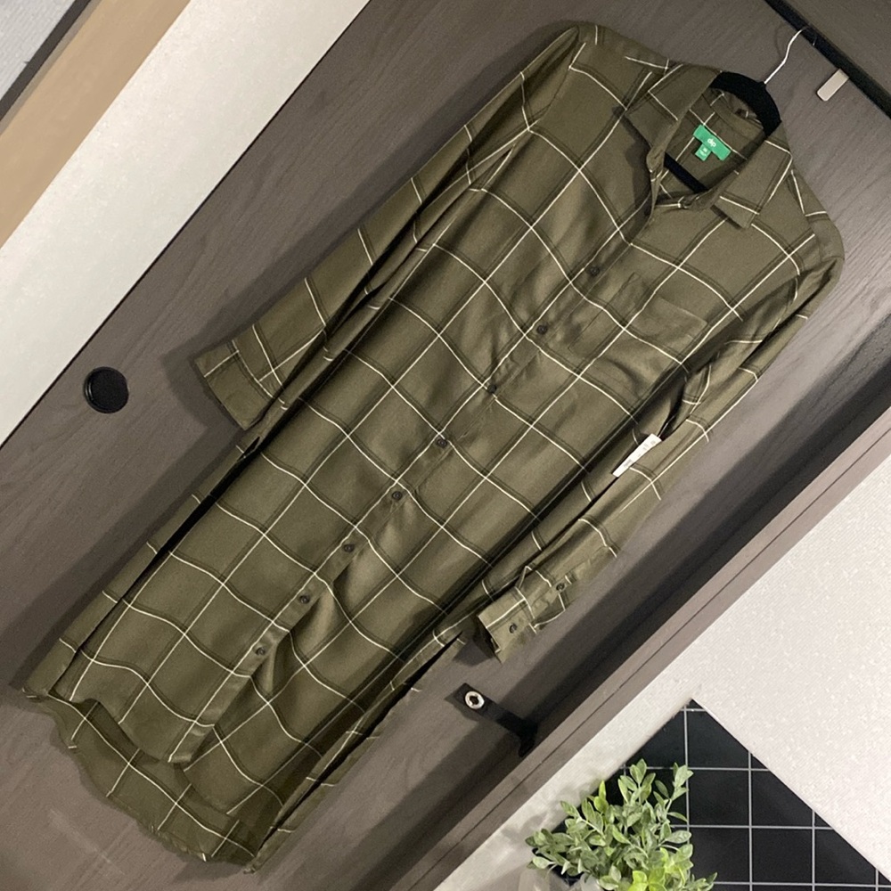 Long Green Flannel Shirt Dress